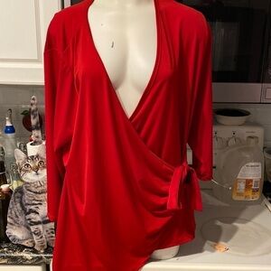G womens Arabella solid red super stretch3/4 sleeve plus size top 3X